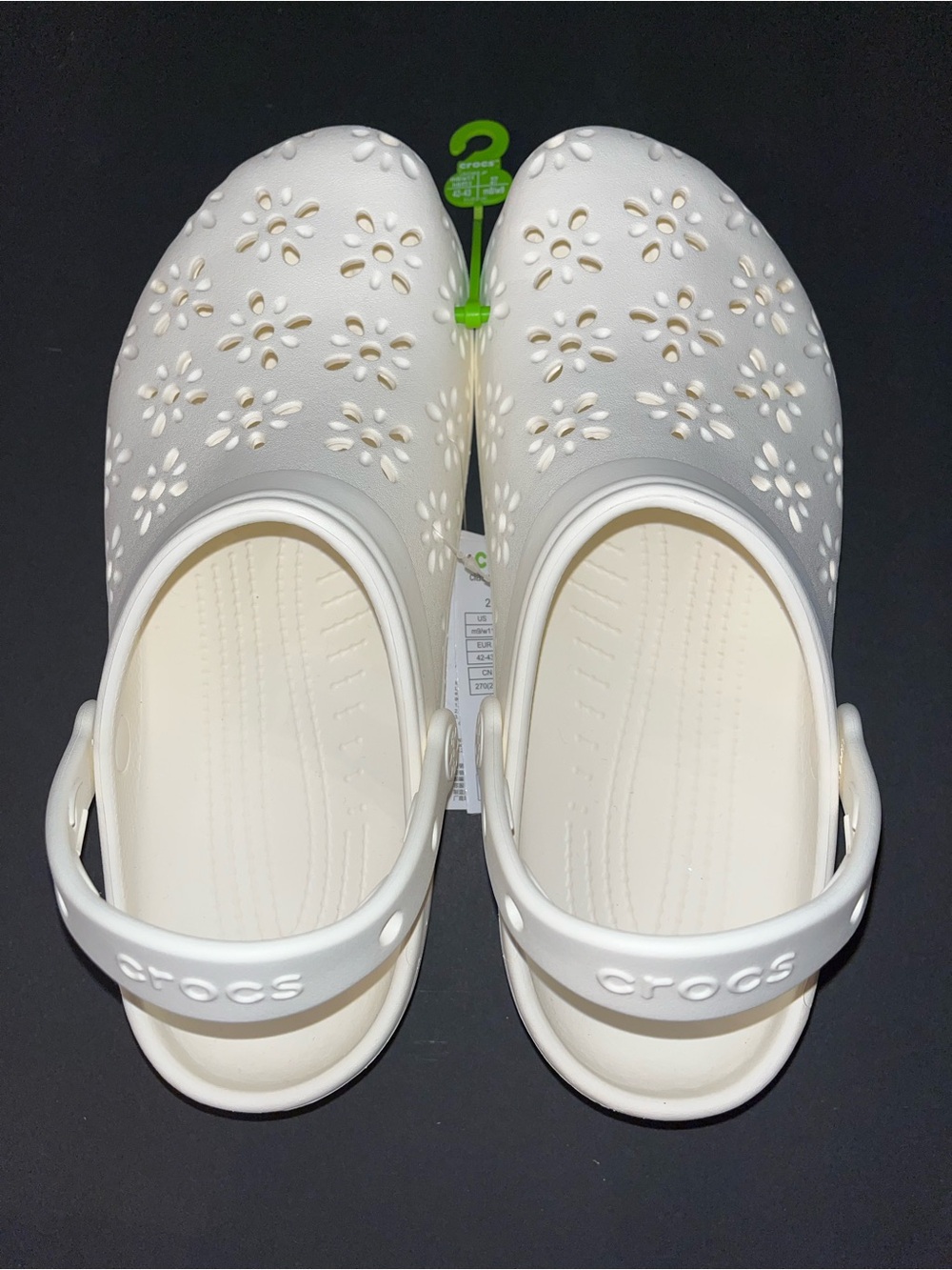 NWT Crocs Classic Floral Cutout Clogs White Cream Women’s 11 Men’s 9